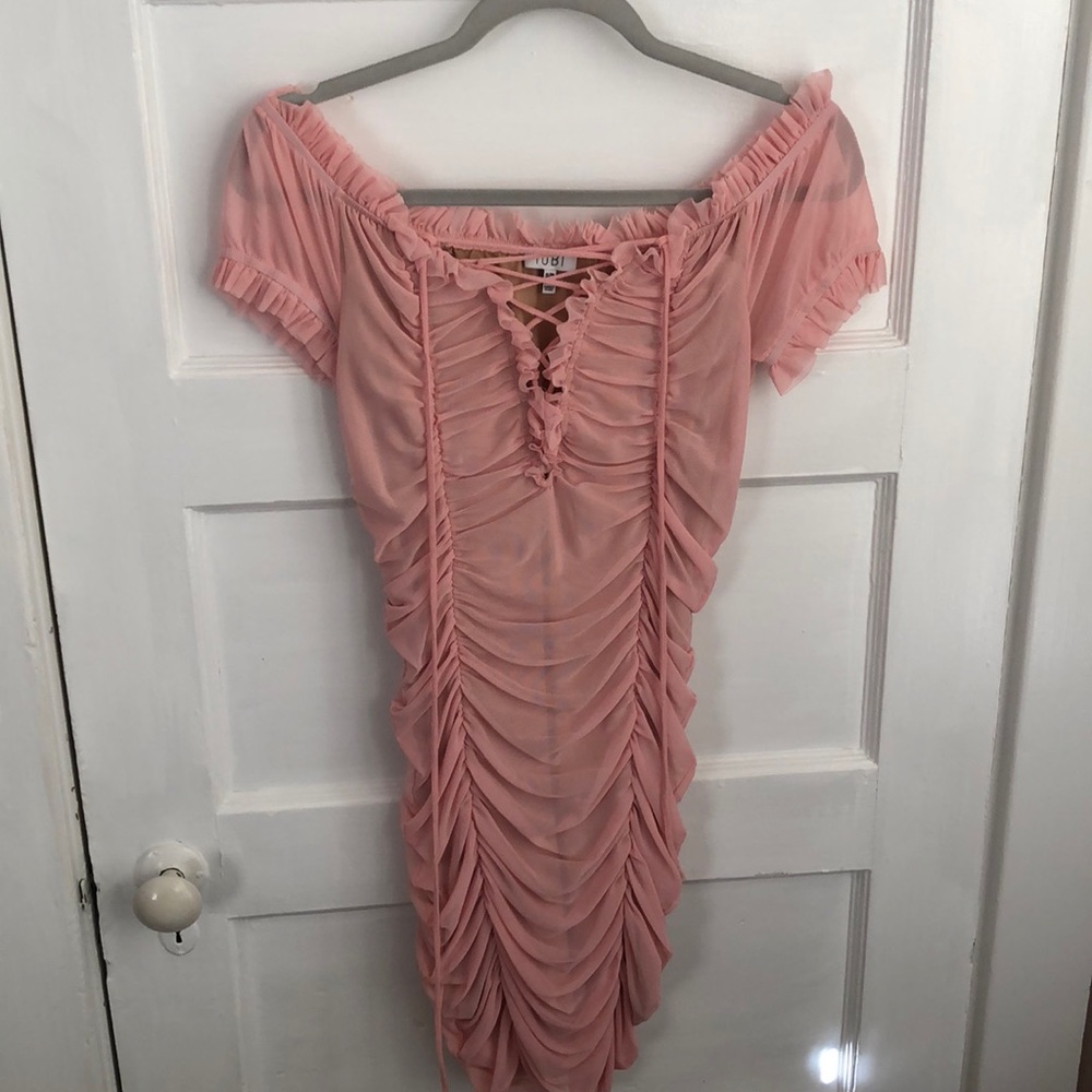 Rouched pink mini dress